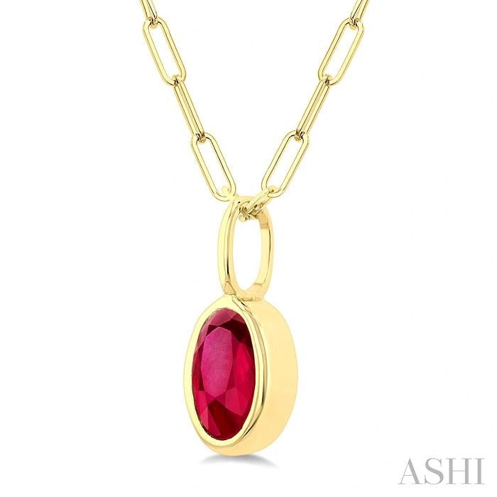 Oval Shape Bezel Set Paperclip Gemstone Fashion Pendant