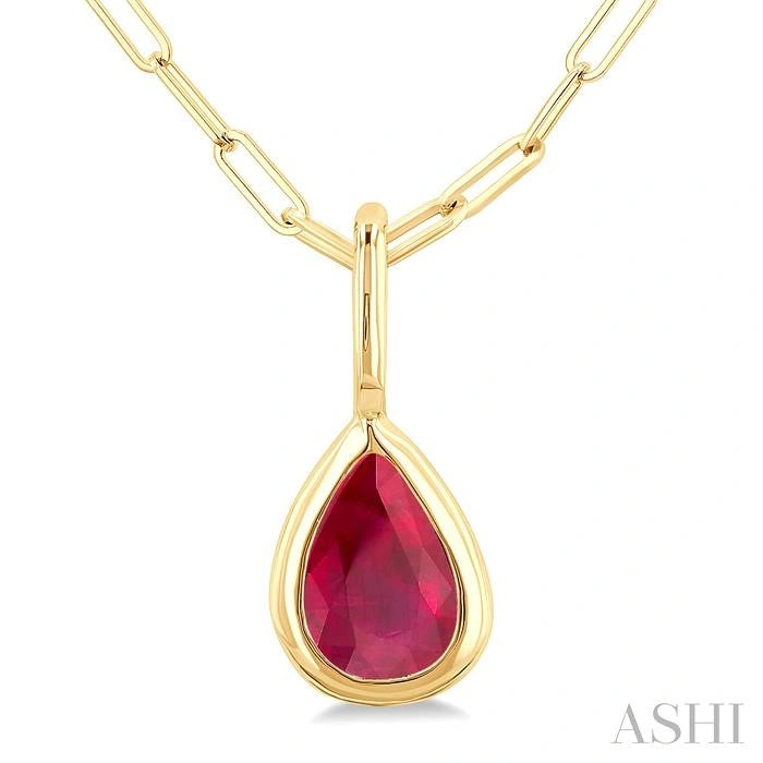 Pear Shape Bezel Set Paperclip Gemstone Fashion Pendant