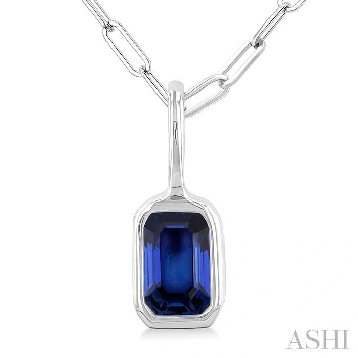 Emerald Shape Bezel Set Paperclip Gemstone Fashion Pendant