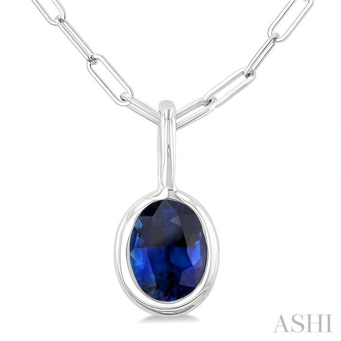 Oval Shape Bezel Set Paperclip Gemstone Fashion Pendant