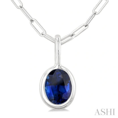 Oval Shape Bezel Set Paperclip Gemstone Fashion Pendant