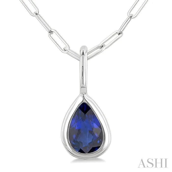 Pear Shape Bezel Set Paperclip Gemstone Fashion Pendant