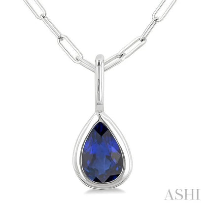 Pear Shape Bezel Set Paperclip Gemstone Fashion Pendant