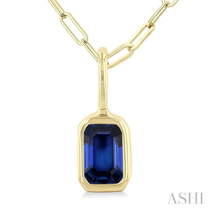 Emerald Shape Bezel Set Paperclip Gemstone Fashion Pendant