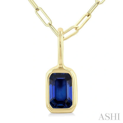 Emerald Shape Bezel Set Paperclip Gemstone Fashion Pendant