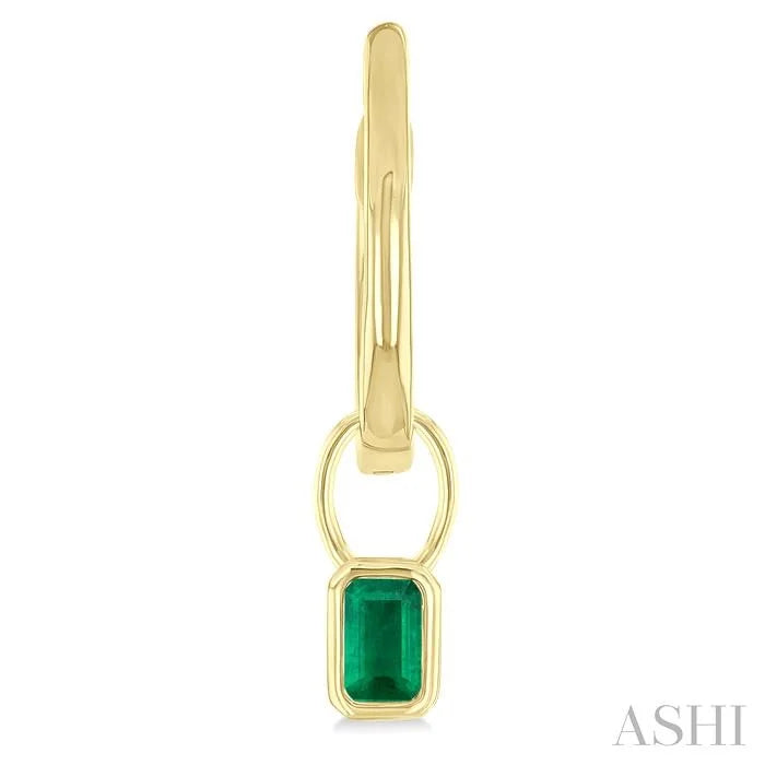 Emerald Shape Bezel Set Gemstone Huggie Fashion Earrings
