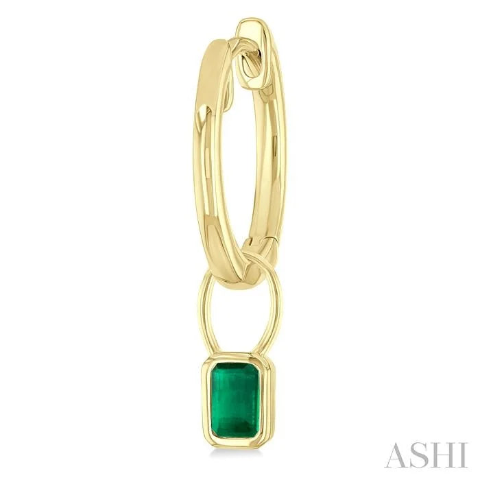 Emerald Shape Bezel Set Gemstone Huggie Fashion Earrings