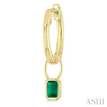 Emerald Shape Bezel Set Gemstone Huggie Fashion Earrings