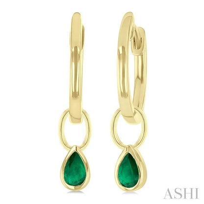 Pear Shape Bezel Set Gemstone Huggie Fashion Earrings