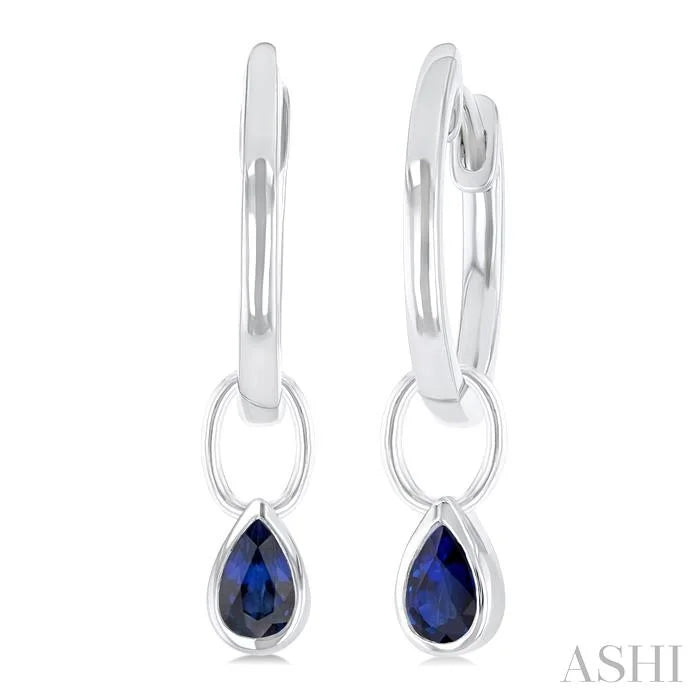 Pear Shape Bezel Set Gemstone Huggie Fashion Earrings