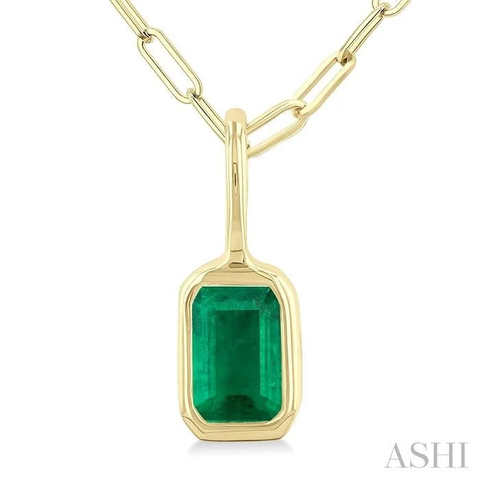 Emerald Shape Bezel Set Paperclip Gemstone Fashion Pendant