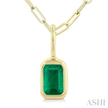 Emerald Shape Bezel Set Paperclip Gemstone Fashion Pendant