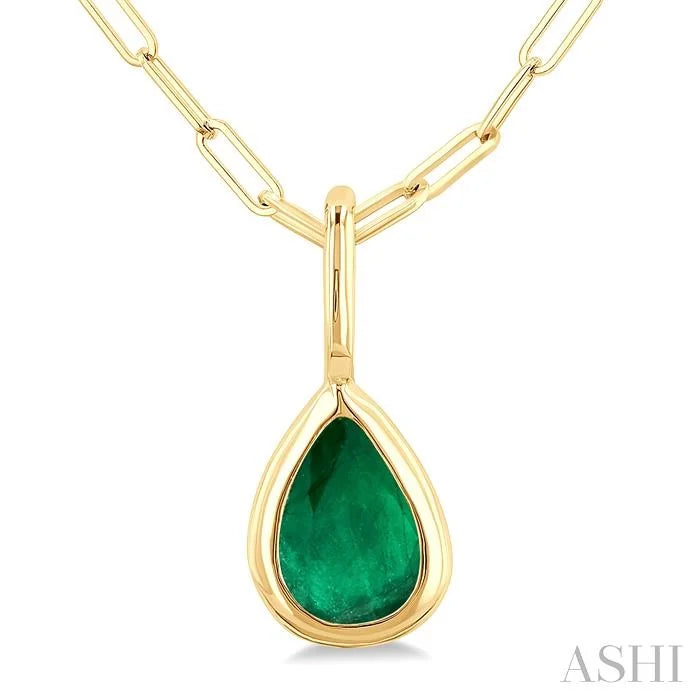 Pear Shape Bezel Set Paperclip Gemstone Fashion Pendant