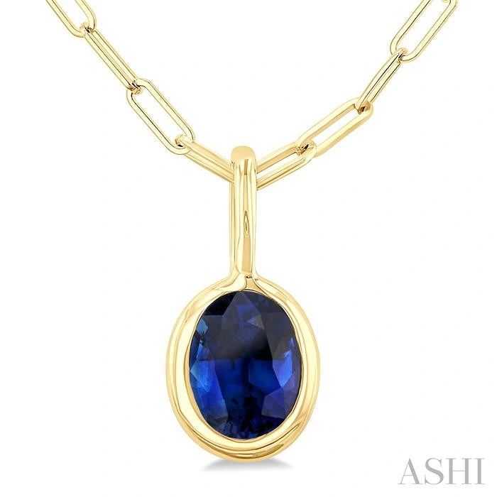 Oval Shape Bezel Set Paperclip Gemstone Fashion Pendant