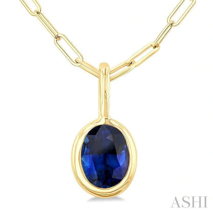 Oval Shape Bezel Set Paperclip Gemstone Fashion Pendant