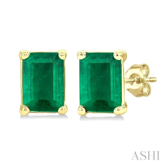 Emerald Shape Gemstone Stud Earrings