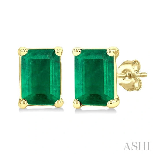 Emerald Shape Gemstone Stud Earrings
