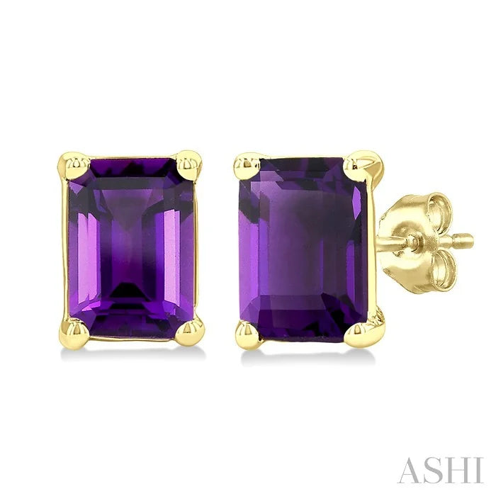 Emerald Shape Gemstone Stud Earrings