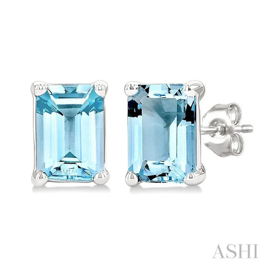 Emerald Shape Gemstone Stud Earrings