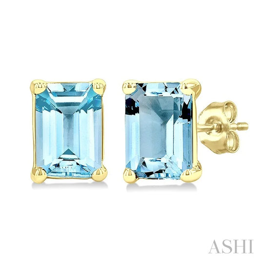 Emerald Shape Gemstone Stud Earrings