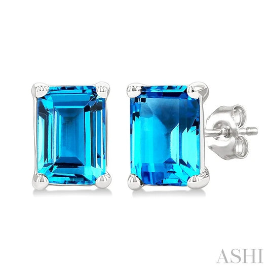 Emerald Shape Gemstone Stud Earrings
