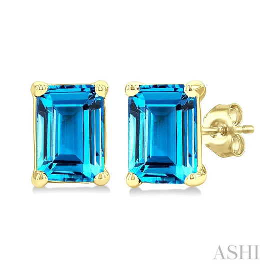 Emerald Shape Gemstone Stud Earrings