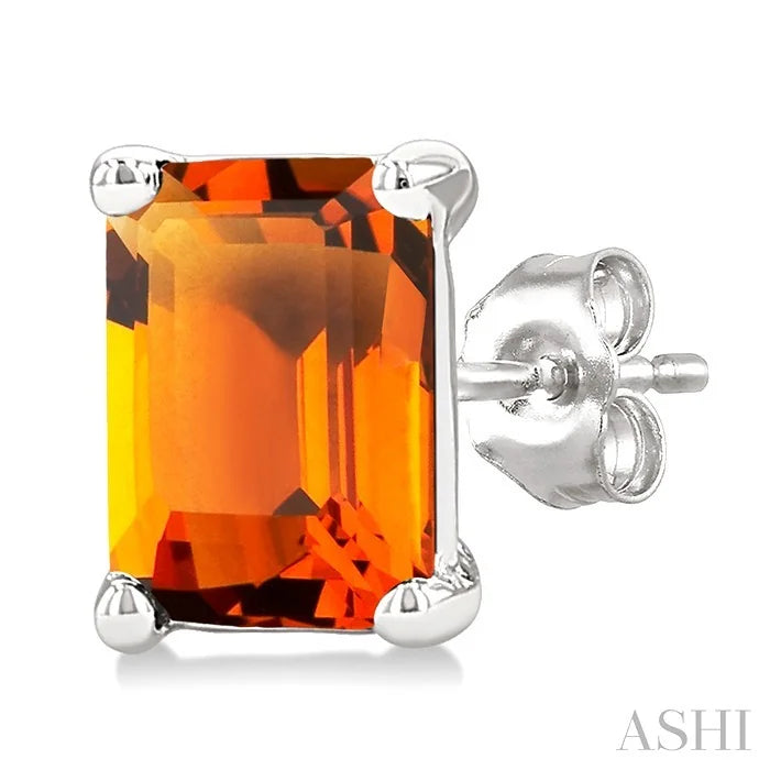 Emerald Shape Gemstone Stud Earrings
