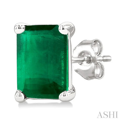 Emerald Shape Gemstone Stud Earrings