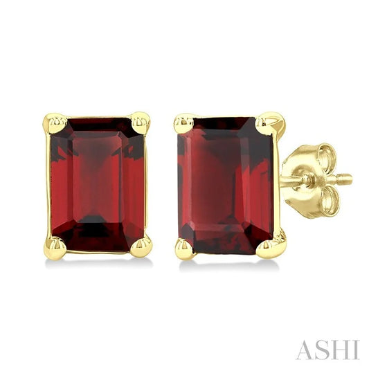 Emerald Shape Gemstone Stud Earrings