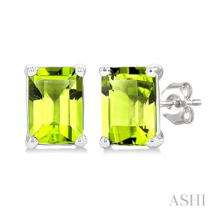Emerald Shape Gemstone Stud Earrings