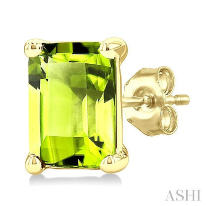 Emerald Shape Gemstone Stud Earrings