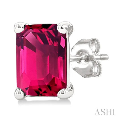 Emerald Shape Gemstone Stud Earrings