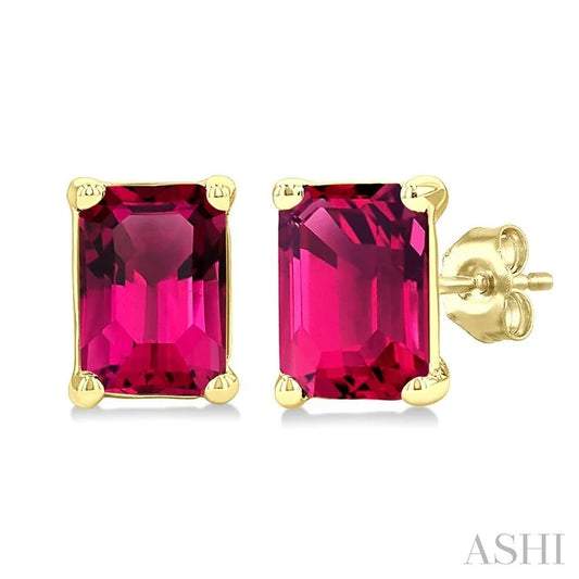 Emerald Shape Gemstone Stud Earrings
