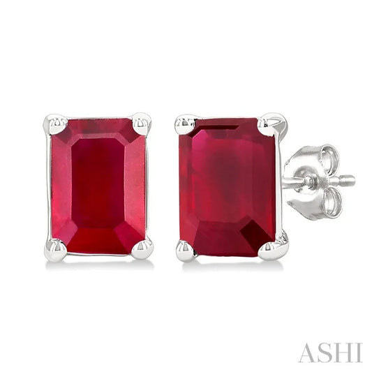 Emerald Shape Gemstone Stud Earrings
