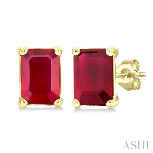 Emerald Shape Gemstone Stud Earrings