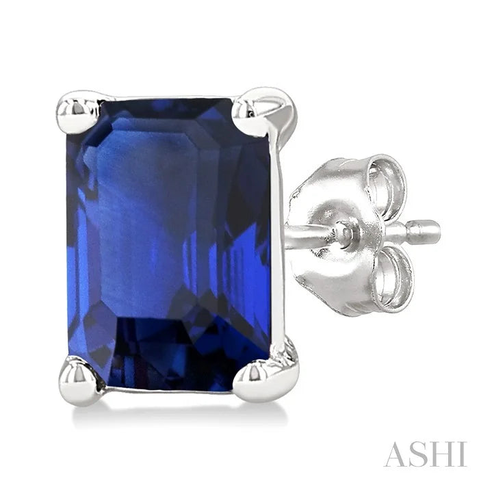 Emerald Shape Gemstone Stud Earrings