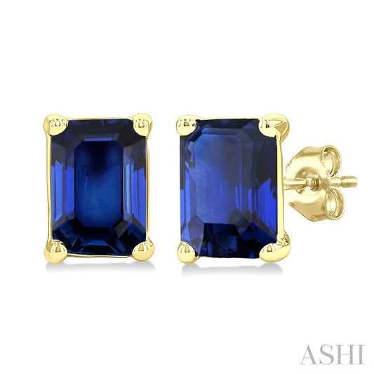 Emerald Shape Gemstone Stud Earrings