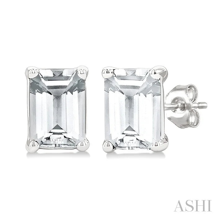 Emerald Shape Gemstone Stud Earrings