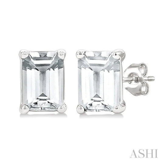 Emerald Shape Gemstone Stud Earrings