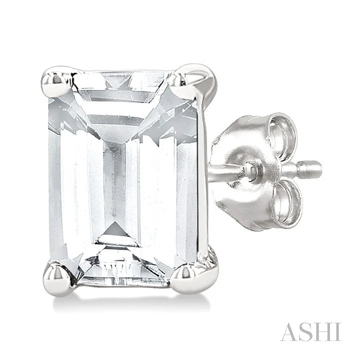 Emerald Shape Gemstone Stud Earrings
