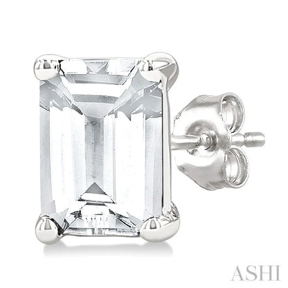 Emerald Shape Gemstone Stud Earrings