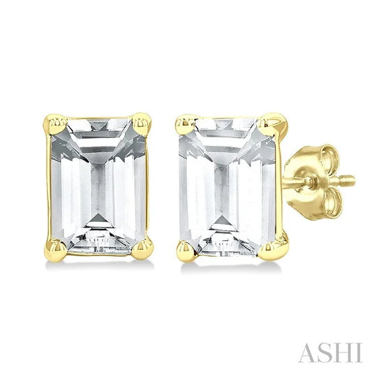 Emerald Shape Gemstone Stud Earrings