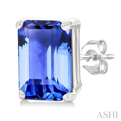 Emerald Shape Gemstone Stud Earrings