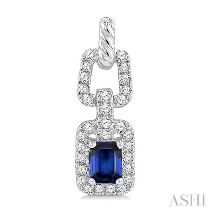 Emerald Shape Gemstone & Diamond Link Earrings