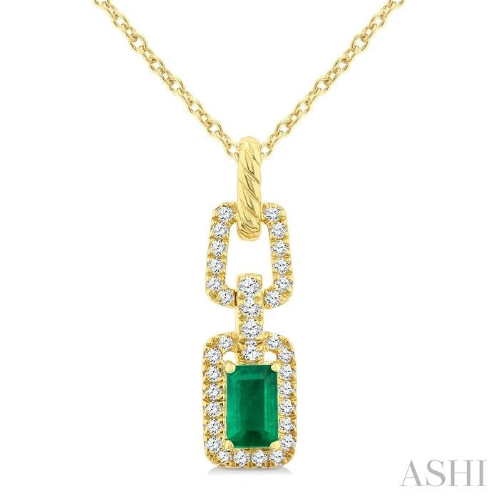 Emerald Shape Gemstone & Diamond Link Pendant