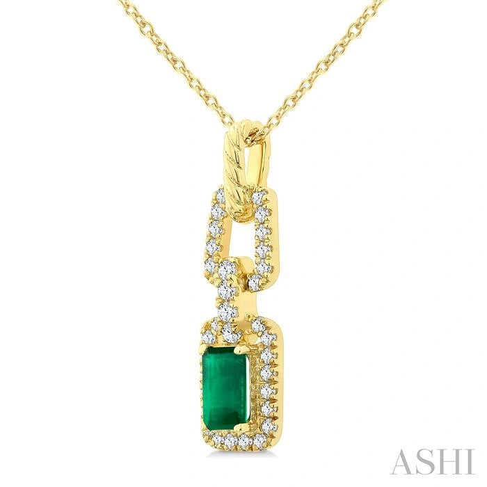 Emerald Shape Gemstone & Diamond Link Pendant