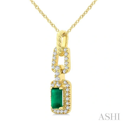Emerald Shape Gemstone & Diamond Link Pendant