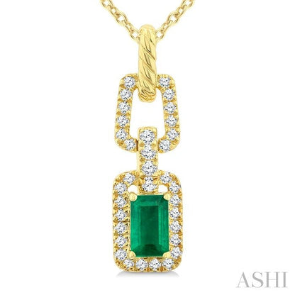 Emerald Shape Gemstone & Diamond Link Pendant