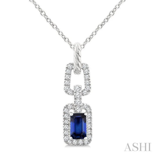 Emerald Shape Gemstone & Diamond Link Pendant
