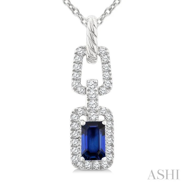 Emerald Shape Gemstone & Diamond Link Pendant